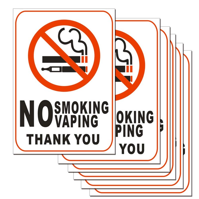 ICObuty No Smoking No Vaping Sticker Sign 6 Set 10 X 7 Inch 5 Mil Vinyl Laminated for Ultimate Protection Durability Self Adhesive Decal UV Protected Weatherproof (C) - Image 1